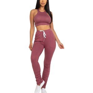 Mauve Brushed Knit Loungewear Set Size S or M Mauve Pink Scrunch Leg Cropped Top